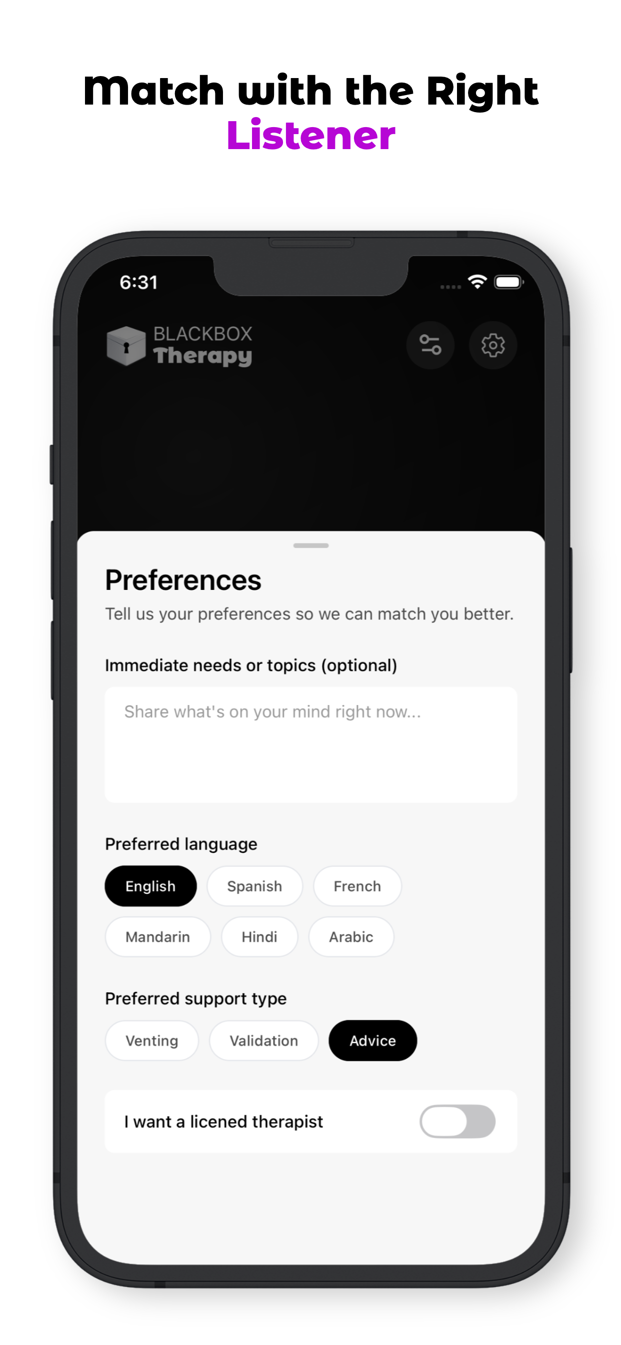 BlackBox Therapy: Ondemand Emotional Support screenshot